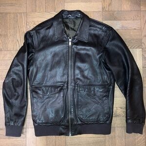 Zara Men’s Brown 100% Leather Bomber Jacket